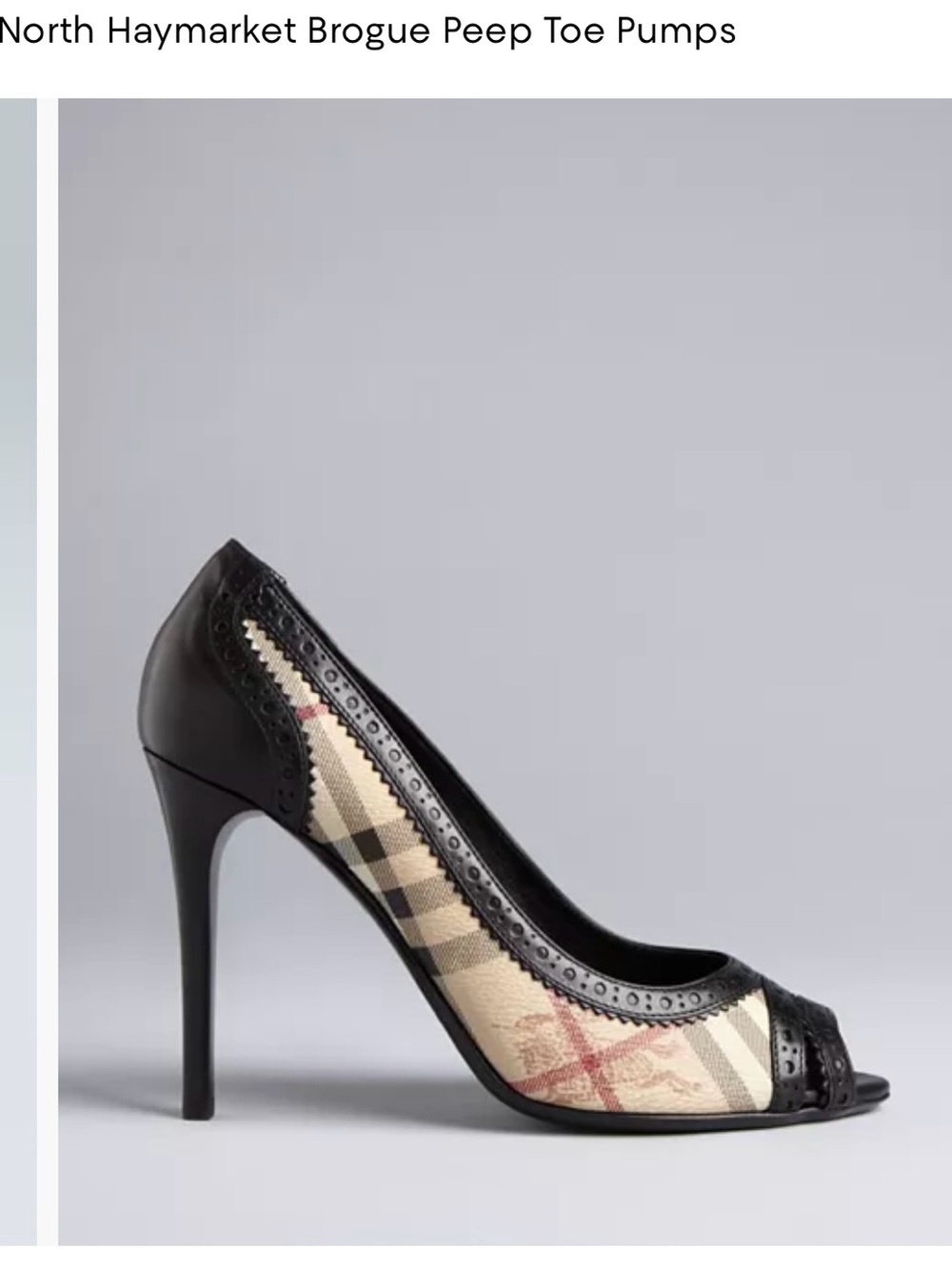 Burberry Black Leather & Beige Nova Check Peep Toe Pumps
